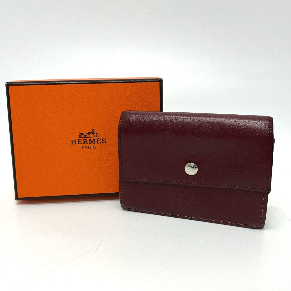 HERMES Sellier Business Card Holder Card Case Leather Women's Rouge H Silver Hardware