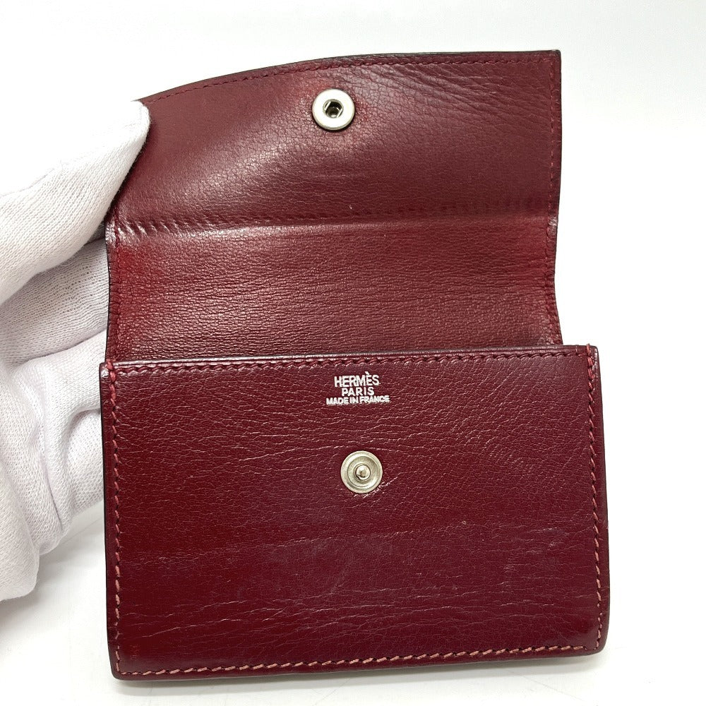 HERMES Sellier Business Card Holder Card Case Leather Women's Rouge H Silver Hardware