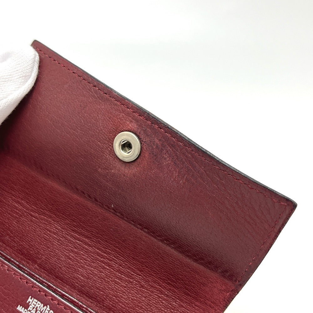HERMES Sellier Business Card Holder Card Case Leather Women's Rouge H Silver Hardware