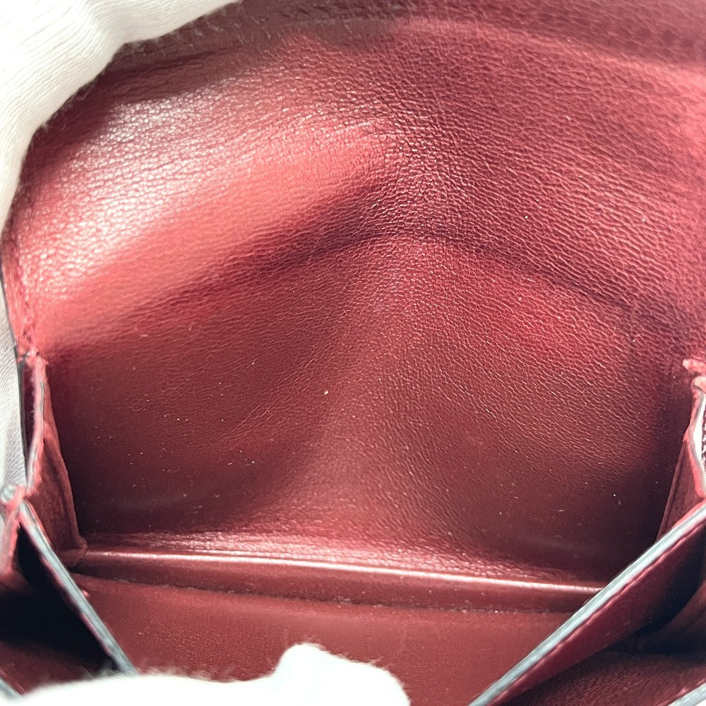 HERMES Sellier Business Card Holder Card Case Leather Women's Rouge H Silver Hardware