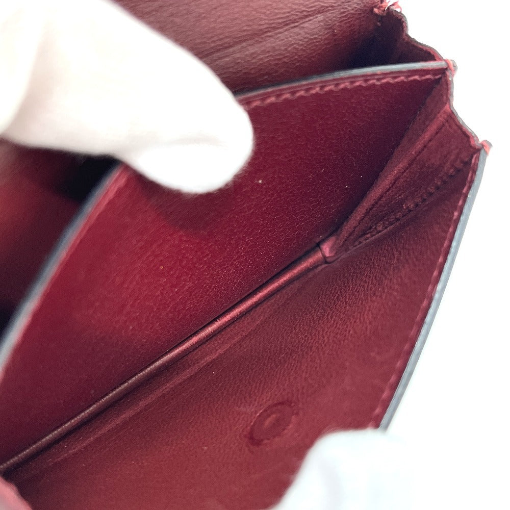 HERMES Sellier Business Card Holder Card Case Leather Women's Rouge H Silver Hardware