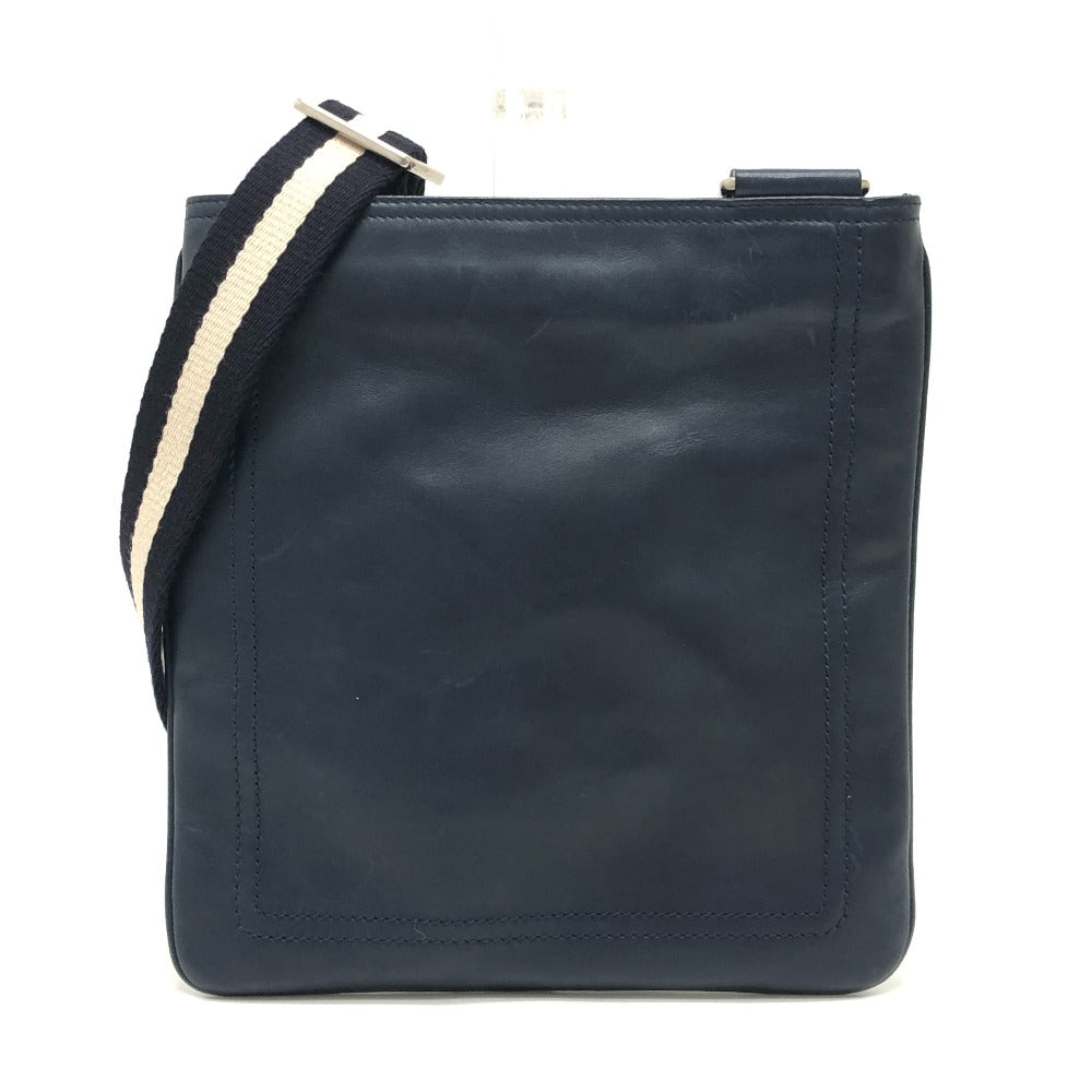 BALLY Flat Bag, Adjustable Crossbody Shoulder Bag, Leather, Unisex, Navy