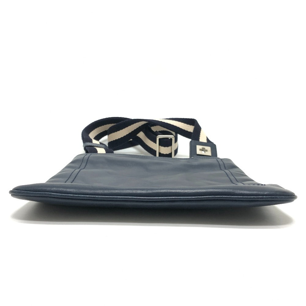 BALLY Flat Bag, Adjustable Crossbody Shoulder Bag, Leather, Unisex, Navy