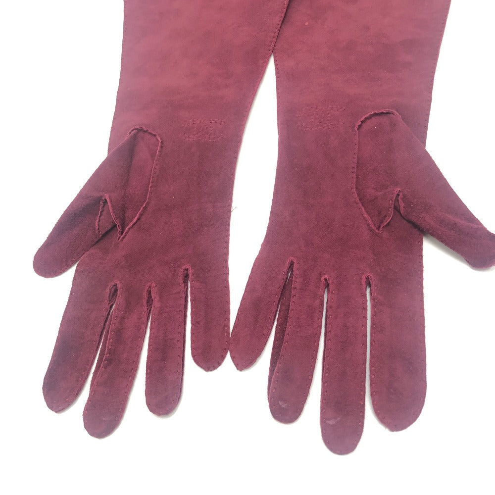 CHANEL CC Mark Logo Stitch Long Gloves Fashion Accessories gloves suede wine-red Used