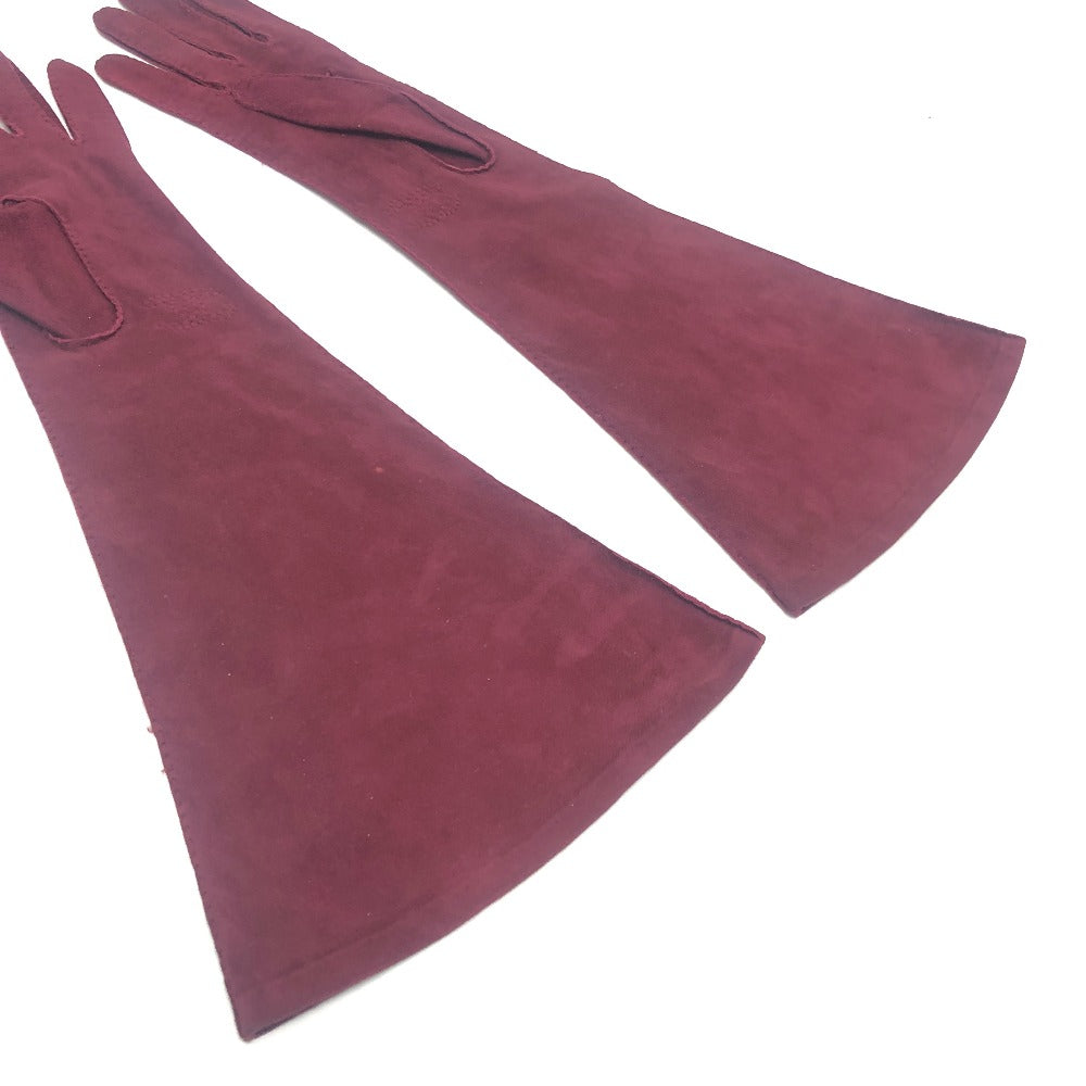 CHANEL CC Mark Logo Stitch Long Gloves Fashion Accessories gloves suede wine-red Used