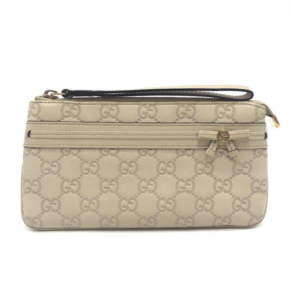 GUCCI 256867 Mayfair Clutch bag with strap, flat bag Pouch Sima leather White Used