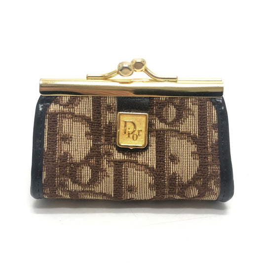 Dior Trotter pattern logo Vintage Kisslock Coin Compartment coin purse Canvas Brown Used