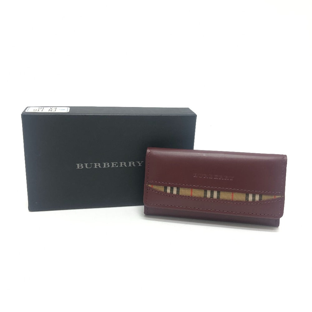 BURBERRY Check pattern nova check 3 sets of accessories Key Case Leather wine-red Used