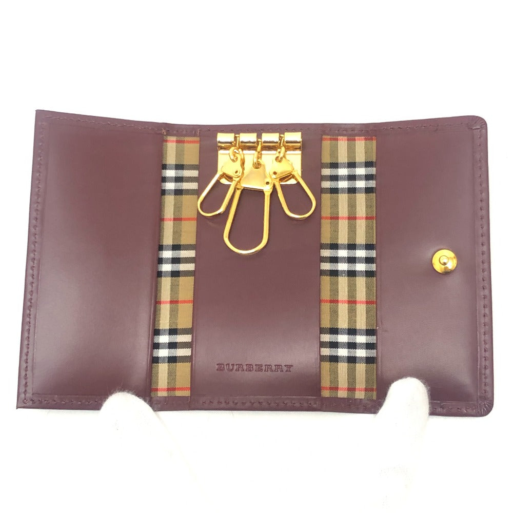 BURBERRY Check pattern nova check 3 sets of accessories Key Case Leather wine-red Used