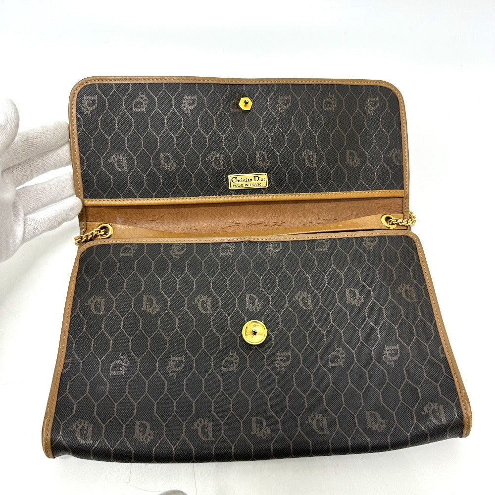 Dior vintage Overall handle Chain Shoulder Bag PVC/Leather Black x Brown Used