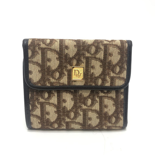 Dior Trotter pattern Short wallet, mini wallet, vintage Trifold wallet Canvas Brown Used