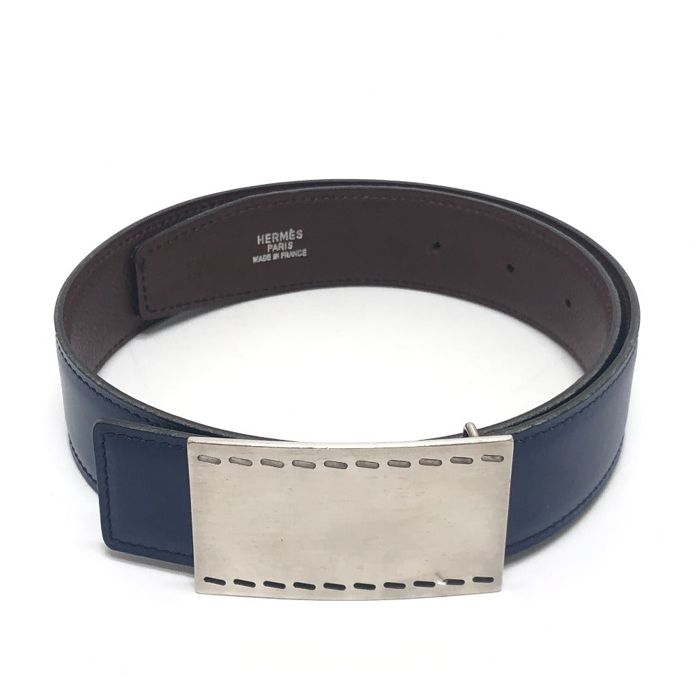 HERMES Stitched square buckle Reversible belt for bottoms. belt Bock Scarf / Epsom Blue x Brown Used