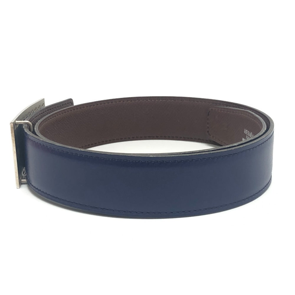 HERMES Stitched square buckle Reversible belt for bottoms. belt Bock Scarf / Epsom Blue x Brown Used