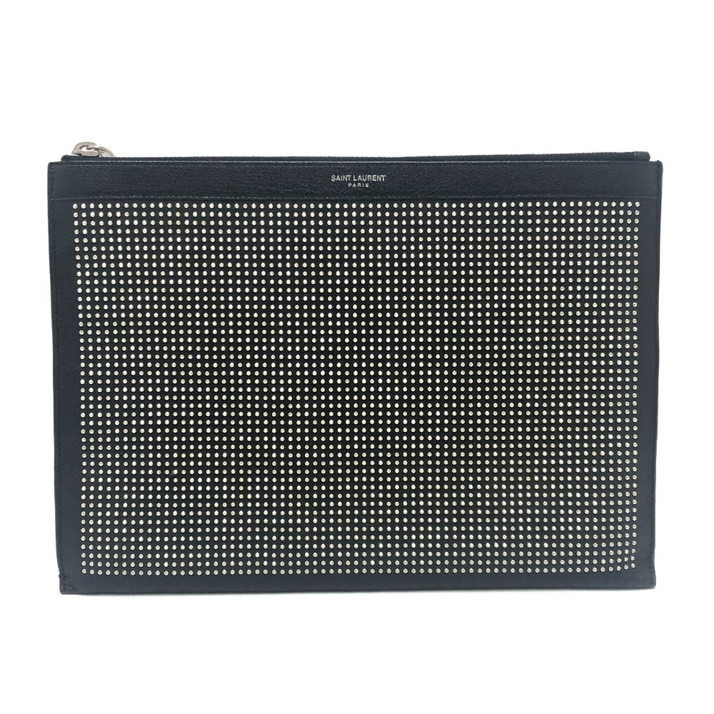 Saint Laurent Studs Flat Cluch Bag Leather Clutch bag Leather Black Used