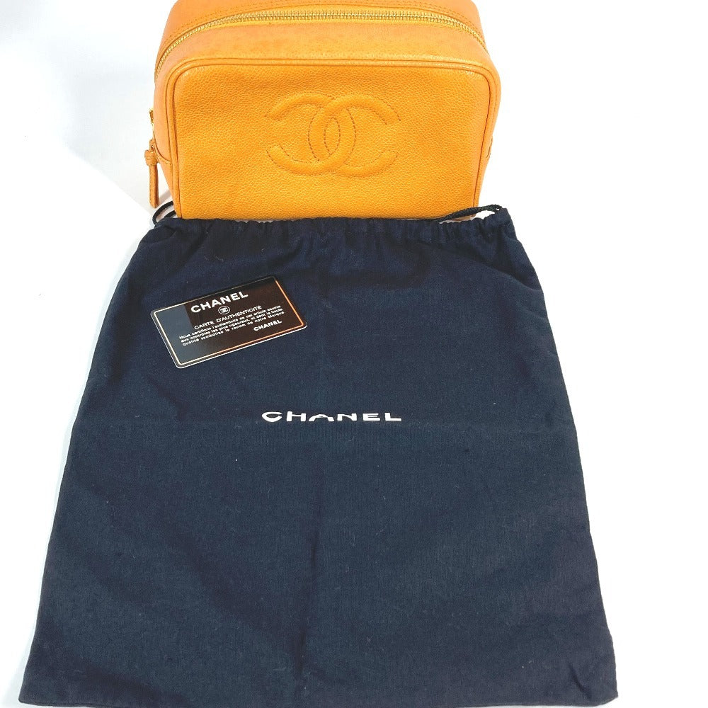 CHANEL ヴィンテージ CC ココマーク ロゴ セカンドバッグ カバン ポーチ キャビアスキン レディース イエロー系
