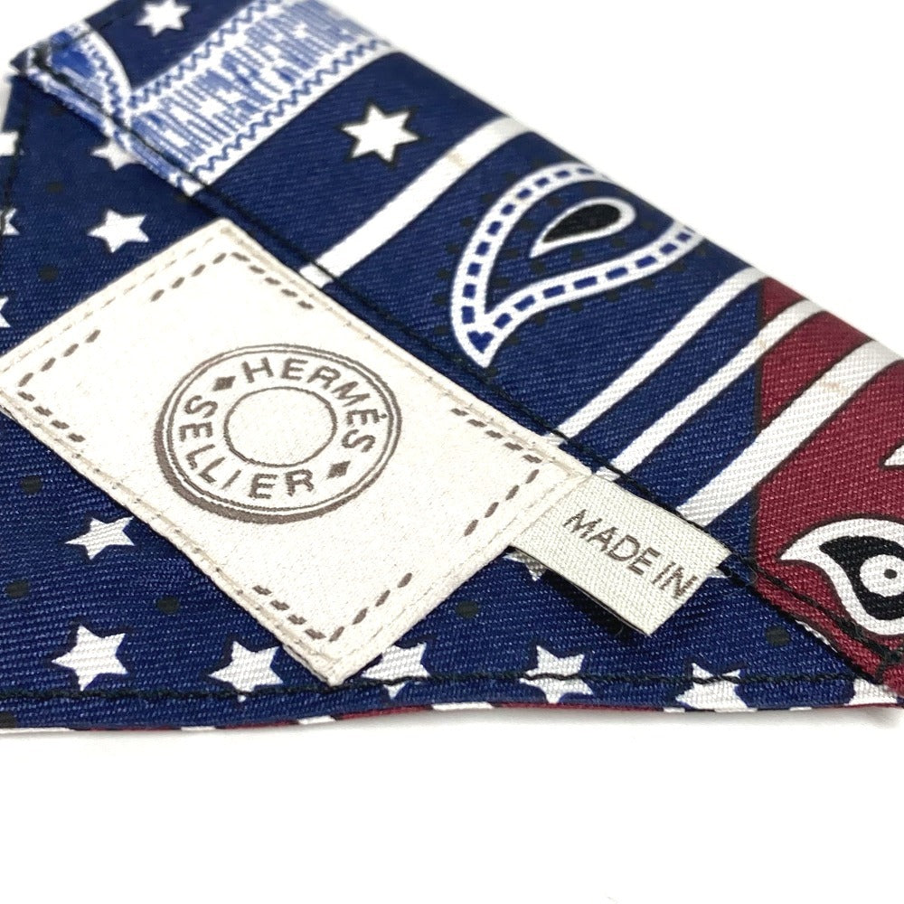 HERMES H800750E 01 Pet Dog DOG Dog Bandana "Apron Doll" Small Size with Collar Loop, Silk, Unisex, Bordeaux/Blue Marine Navy
