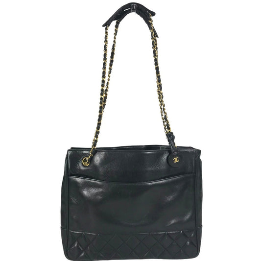 CHANEL ヴィンテージ マトラッセ Wチェーン トートバッグ キルティング CC ココマーク ロゴ 肩掛け カバン ショルダーバッグ レザー レディース ブラック