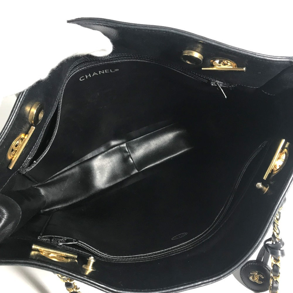CHANEL ヴィンテージ マトラッセ Wチェーン トートバッグ キルティング CC ココマーク ロゴ 肩掛け カバン ショルダーバッグ レザー レディース ブラック