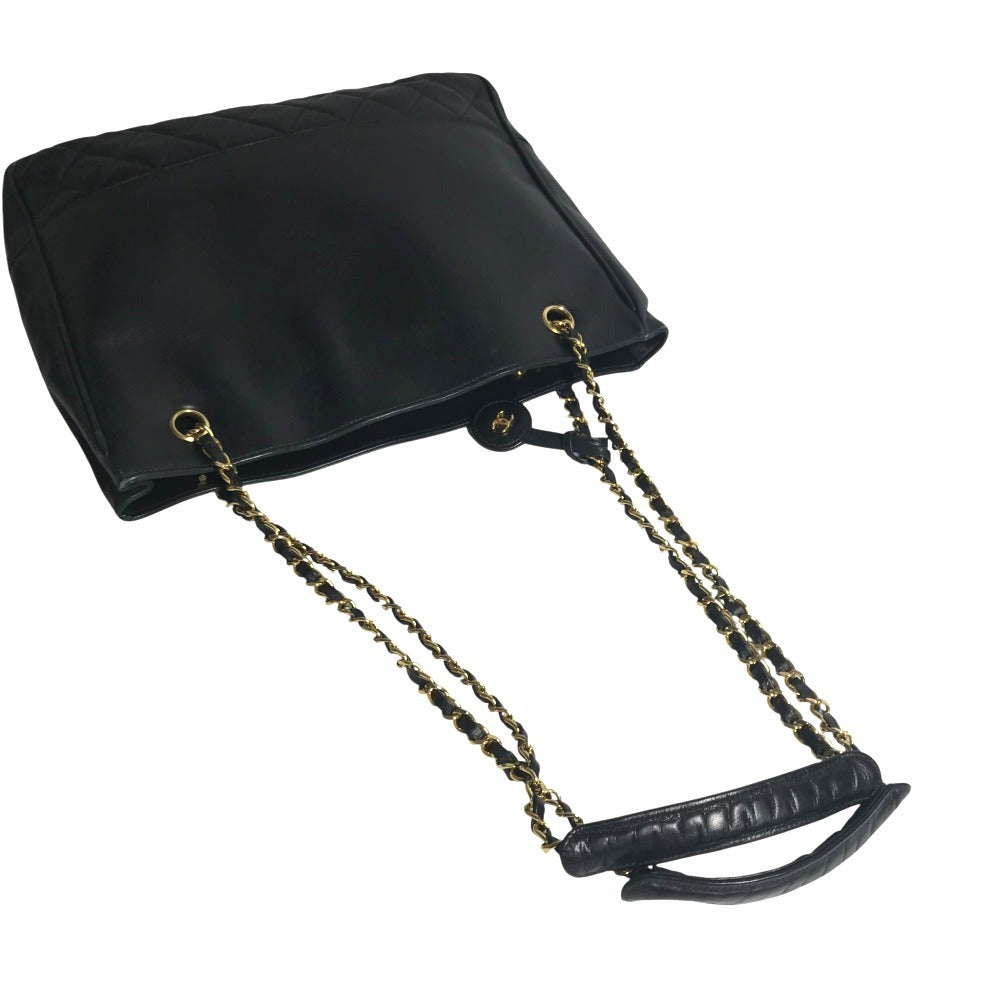 CHANEL ヴィンテージ マトラッセ Wチェーン トートバッグ キルティング CC ココマーク ロゴ 肩掛け カバン ショルダーバッグ レザー レディース ブラック