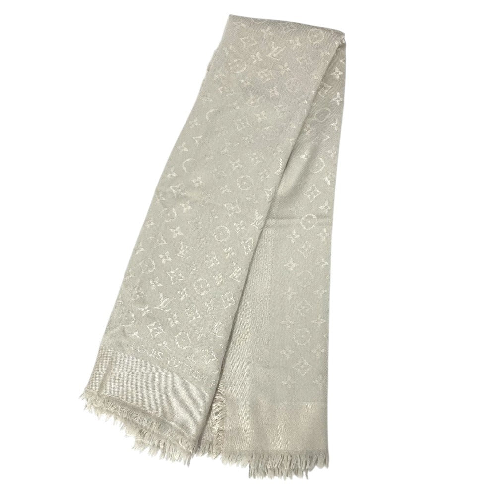 LOUIS VUITTON M71336 Monogram Shawl Monogram Shawl Monogram Fringe Scarf Stole Large Shawl Silk Unisex Beige