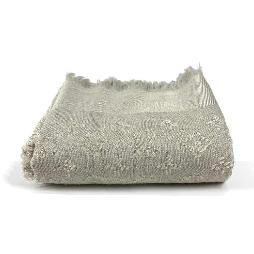 LOUIS VUITTON M71336 Monogram Shawl Monogram Shawl Monogram Fringe Scarf Stole Large Shawl Silk Unisex Beige