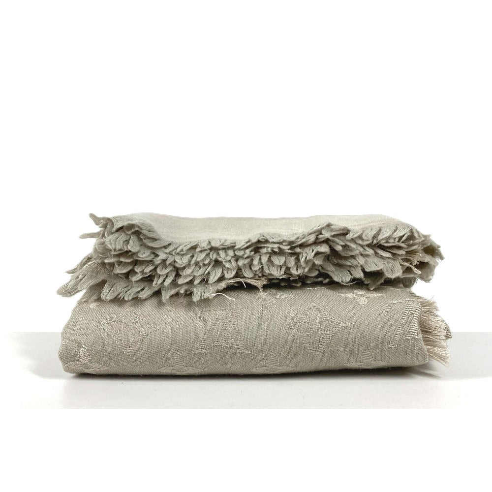 LOUIS VUITTON M71336 Monogram Shawl Monogram Shawl Monogram Fringe Scarf Stole Large Shawl Silk Unisex Beige
