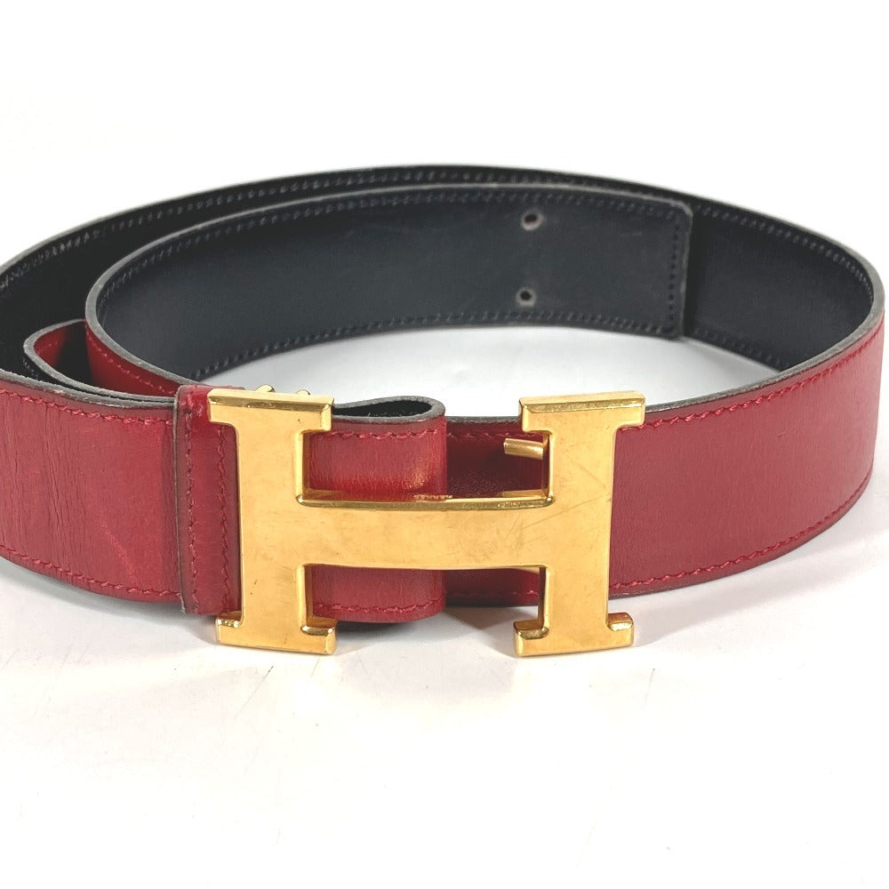 HERMES ヴィンテージ Hベルト バックル ベルト ベルト レザー レディース レッド×ブラック