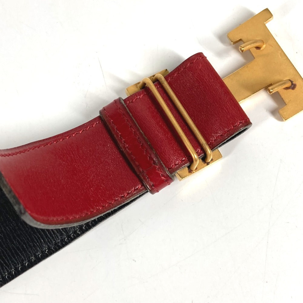 HERMES ヴィンテージ Hベルト バックル ベルト ベルト レザー レディース レッド×ブラック