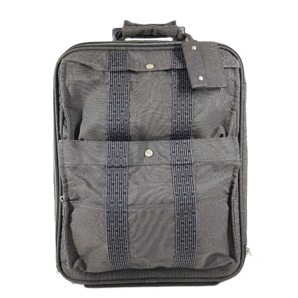 HERMES 2 Wheel Suitcase Logo Travel Bag Carry Bag Canvas Unisex Gray