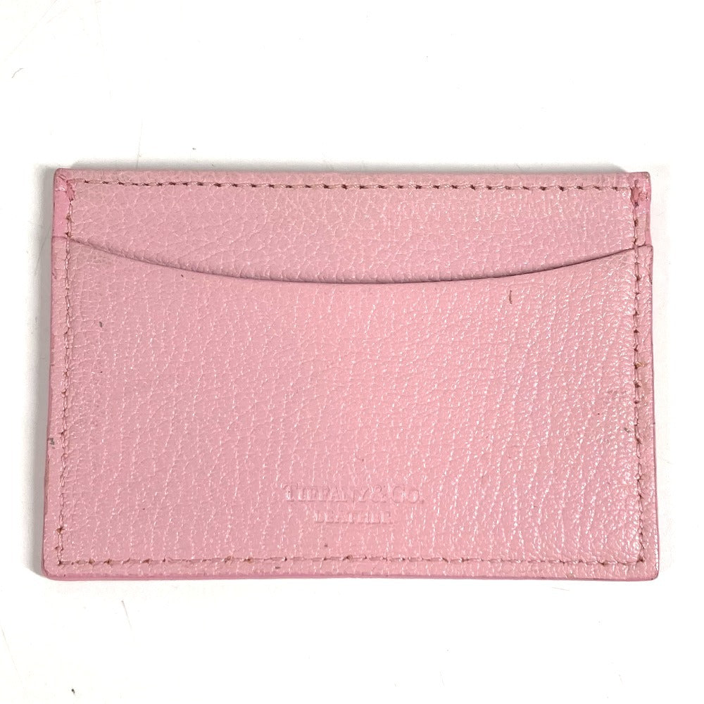 TIFFANY&Co. Logo Business Card Holder Pass Case Card Case Leather Unisex Pink