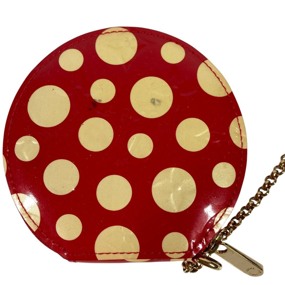 LOUIS VUITTON M91570 Yayoi Kusama Collaboration Dots Polka Dot Portemonnaie Chapeau Wallet Coin Purse Round Zipper with Chain Coin Case Patent Leather Unisex Red