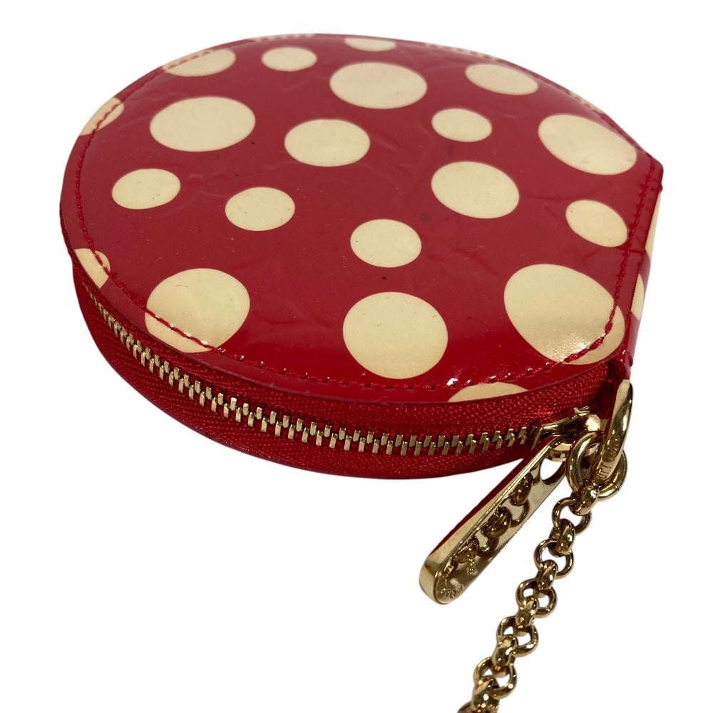 LOUIS VUITTON M91570 Yayoi Kusama Collaboration Dots Polka Dot Portemonnaie Chapeau Wallet Coin Purse Round Zipper with Chain Coin Case Patent Leather Unisex Red