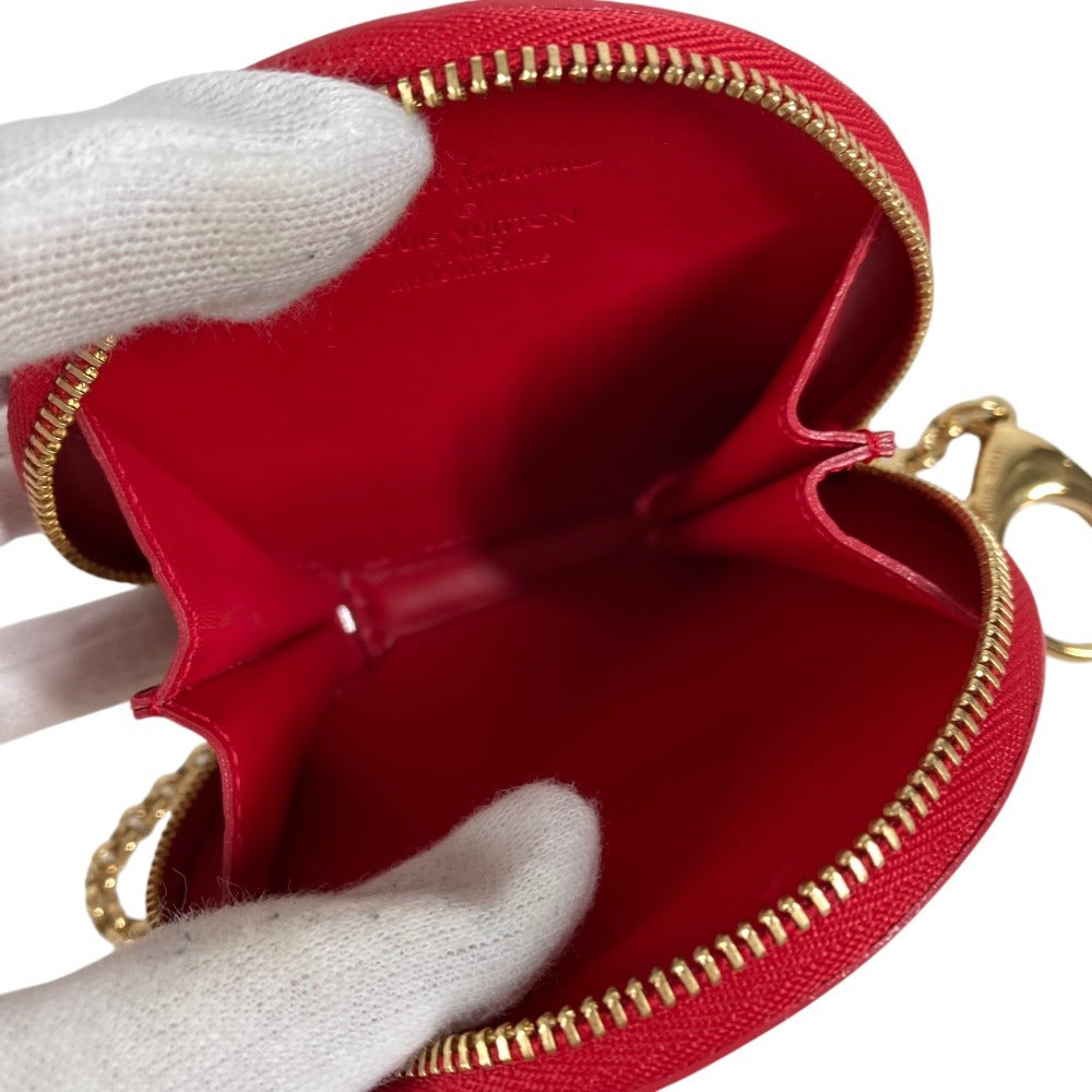 LOUIS VUITTON M91570 Yayoi Kusama Collaboration Dots Polka Dot Portemonnaie Chapeau Wallet Coin Purse Round Zipper with Chain Coin Case Patent Leather Unisex Red