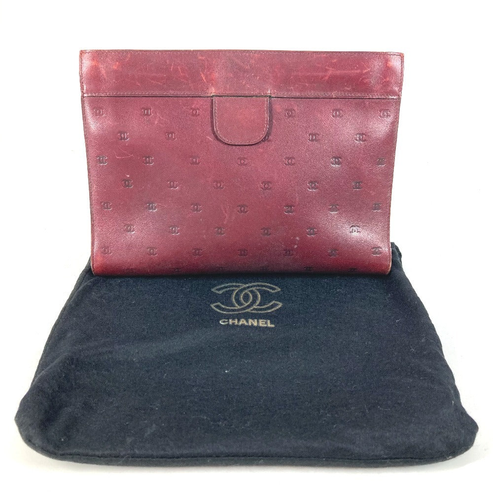 CHANEL vintage Logo all-over pattern CC CC Mark Cluch Bag Bag Pouch Clutch bag Leather wine-red Used