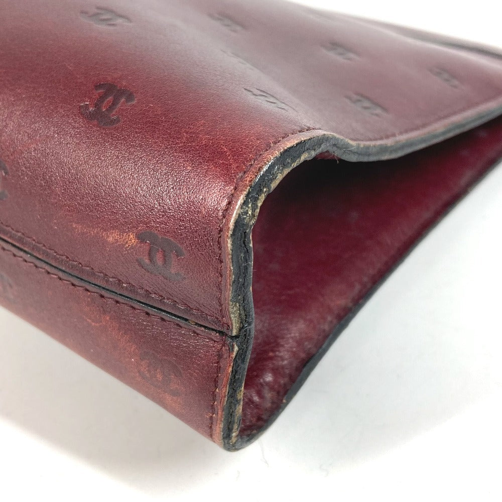 CHANEL vintage Logo all-over pattern CC CC Mark Cluch Bag Bag Pouch Clutch bag Leather wine-red Used