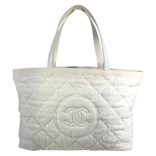 CHANEL CC ココマーク ロゴ カバン 肩掛け トートバッグ ビーチバッグ ショルダーバッグ コットン ユニセックス ホワイト