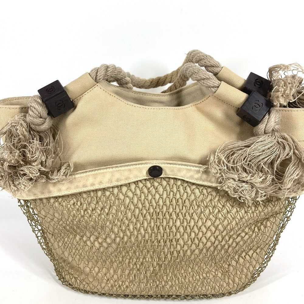 CHANEL フィッシュネット CC ココマーク ロゴ デカココ カバン ショルダーバッグ 肩掛け カバン ハンドバッグ キャンバス レディース ベージュ