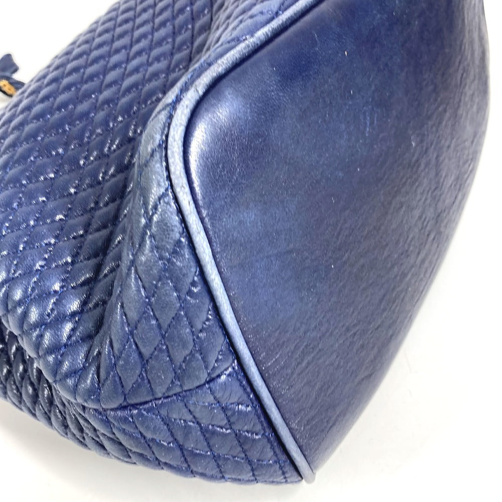 BALLY ヴィンテージ キルティング Bロゴ フリンジ タッセル Wチェーンバッグ カバン トートバッグ ショルダーバッグ レザー ユニセックス ブルー