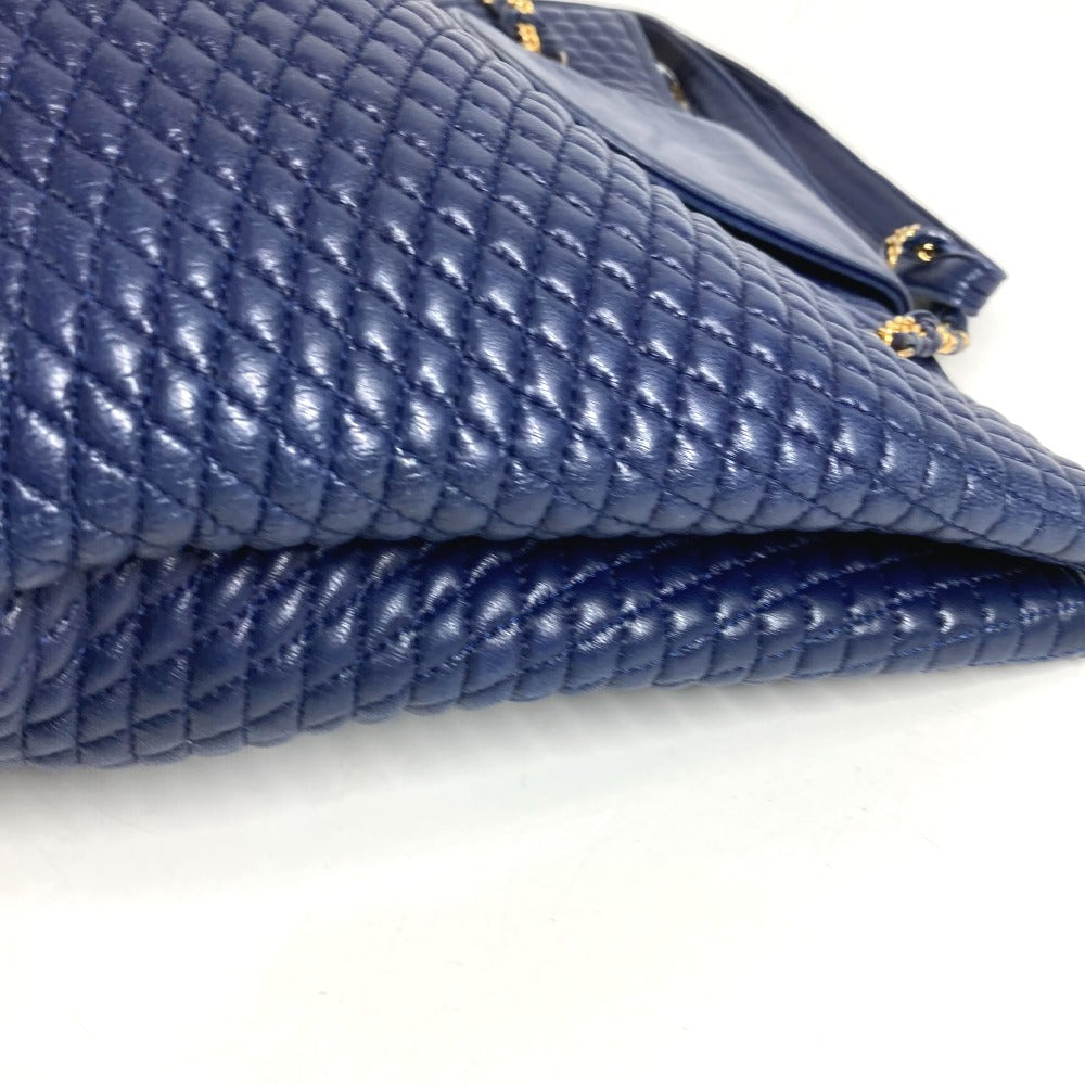 BALLY ヴィンテージ キルティング Bロゴ フリンジ タッセル Wチェーンバッグ カバン トートバッグ ショルダーバッグ レザー ユニセックス ブルー