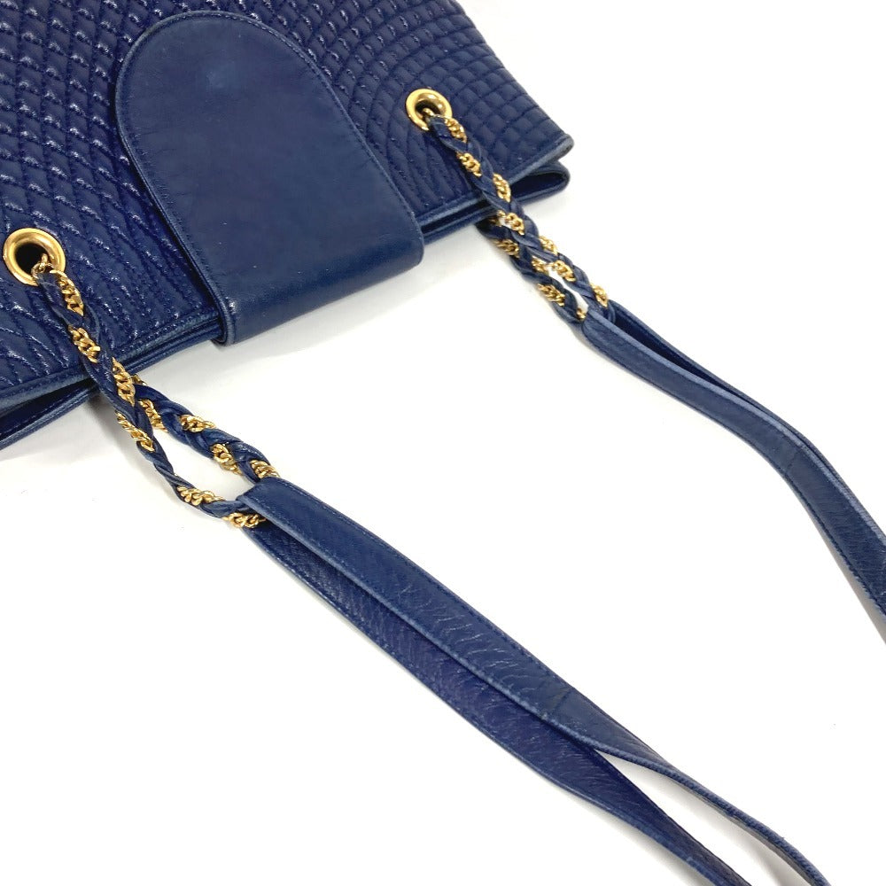 BALLY ヴィンテージ キルティング Bロゴ フリンジ タッセル Wチェーンバッグ カバン トートバッグ ショルダーバッグ レザー ユニセックス ブルー