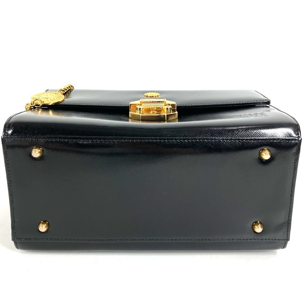 VERSACE ヴィンテージ サンバースト ロゴ バニティバッグ カバン フラップ チェーン ハンドバッグ レザー レディース ブラック