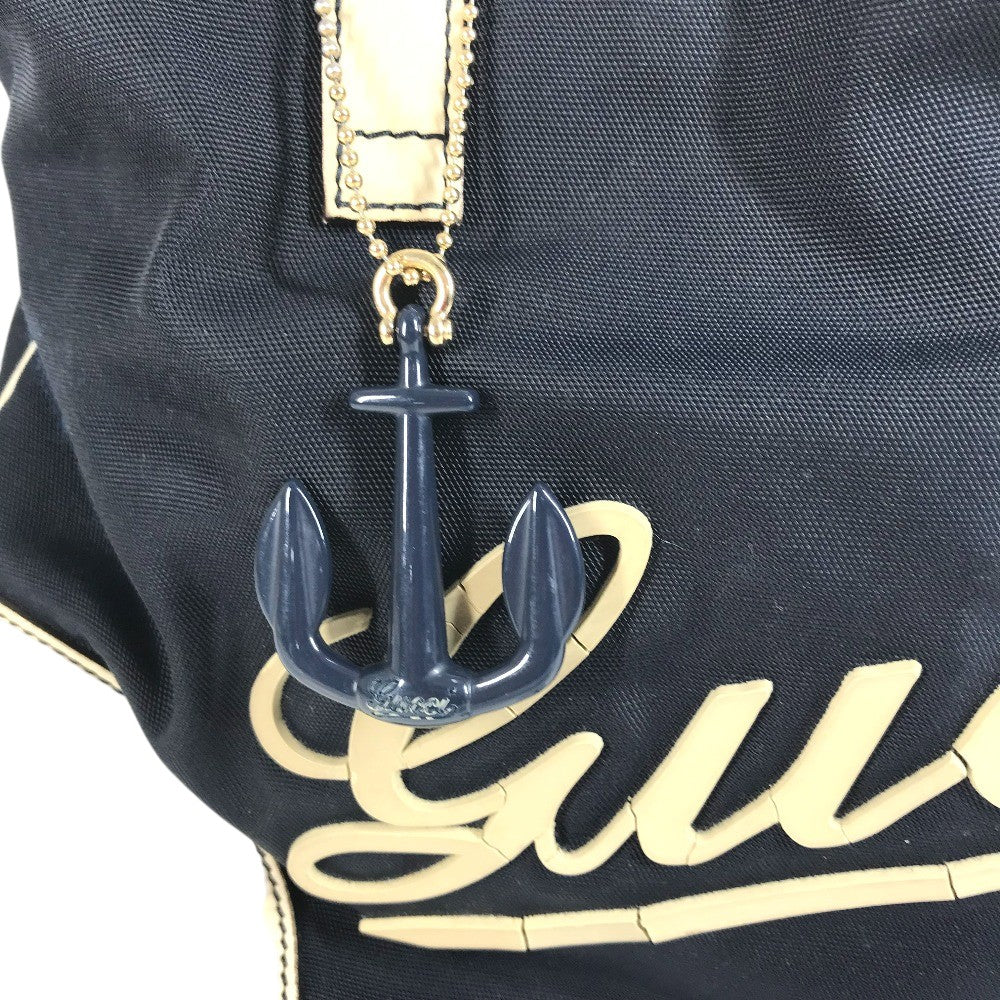 GUCCI 170007 ロゴ レザー ナイロン　チャーム付き ショルダーバッグ レザー/キャンバス ユニセックス ネイビー