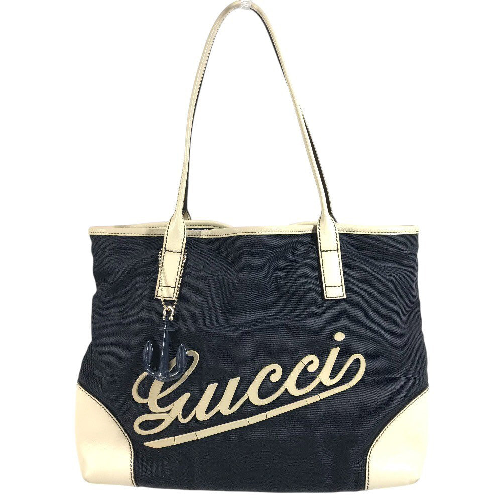 GUCCI 170007 Logo Leather Nylon Shoulder Bag with Charm Leather/Canvas Unisex Navy