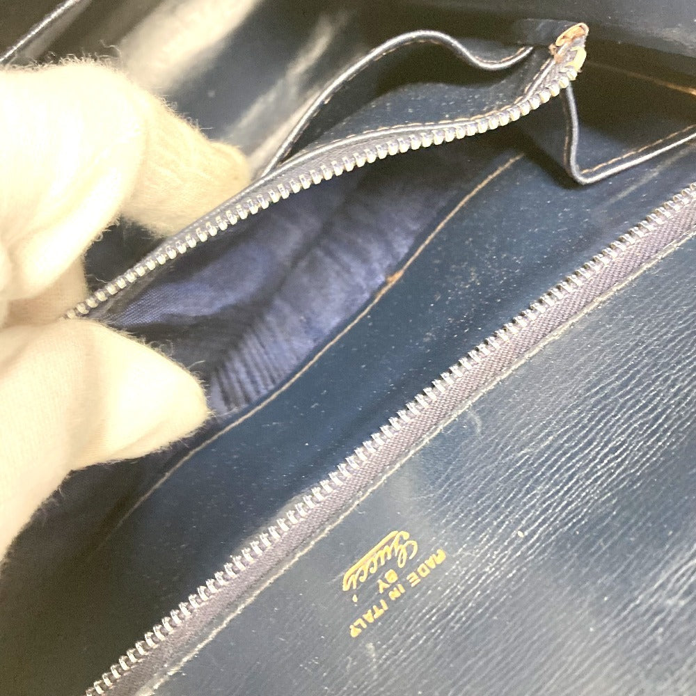 GUCCI ヴィンテージ ラピスラズリ カバン フラップ トートバッグ ハンドバッグ レザー レディース ネイビー