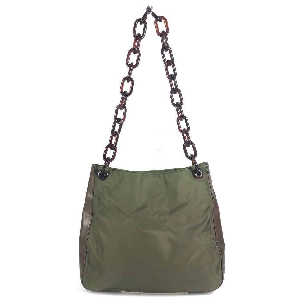 PRADA プラスチックチェーン カバン 肩掛け トートバッグ ショルダーバッグ レザー/ナイロン ユニセックス カーキ