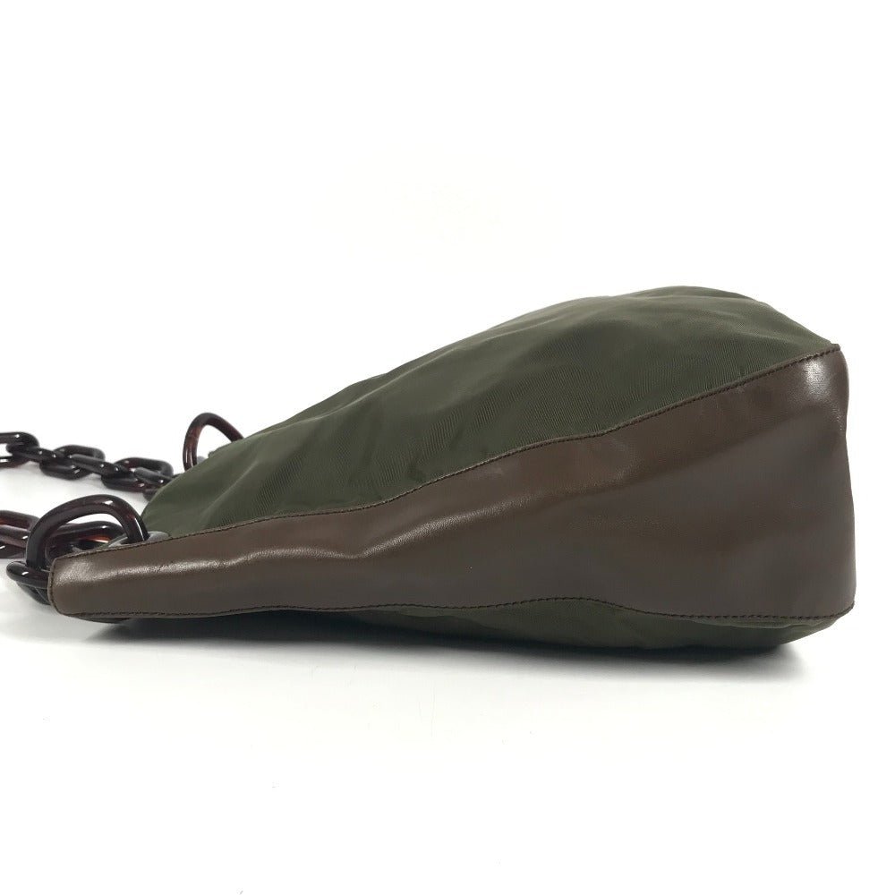 PRADA プラスチックチェーン カバン 肩掛け トートバッグ ショルダーバッグ レザー/ナイロン ユニセックス カーキ