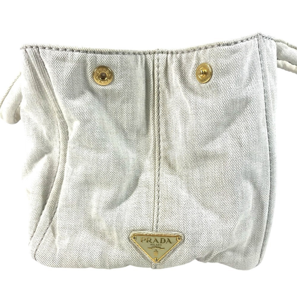 PRADA Canapa logo Bag Tote Bag Hand Bag cotton WhiteBased Used