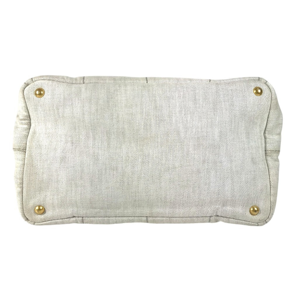 PRADA Canapa logo Bag Tote Bag Hand Bag cotton WhiteBased Used