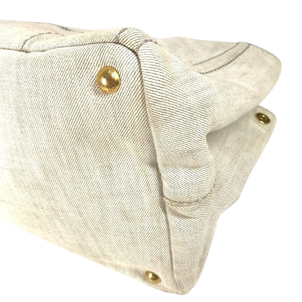 PRADA Canapa logo Bag Tote Bag Hand Bag cotton WhiteBased Used