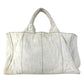 PRADA Canapa logo Bag Tote Bag Hand Bag cotton WhiteBased Used